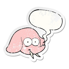 cartoon elephant face and speech bubble distressed sticker