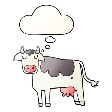 cartoon cow and thought bubble in smooth gradient style