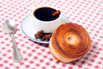Rolled honey pastries with coffee