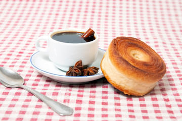 Rolled honey pastries with coffee