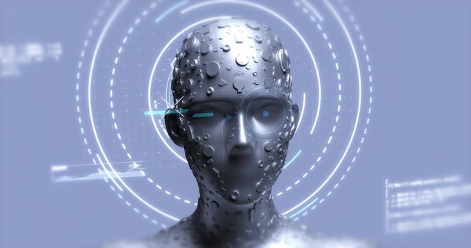 AI Futuristic Robot Analyzing Big Data - Technology Related 3D 4K Animation Concept