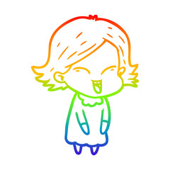 rainbow gradient line drawing happy cartoon girl
