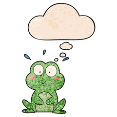 cute cartoon frog and thought bubble in grunge texture pattern style