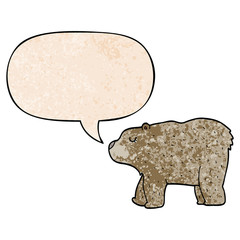 cartoon bear and speech bubble in retro texture style