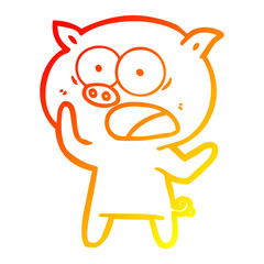 warm gradient line drawing cartoon pig shouting