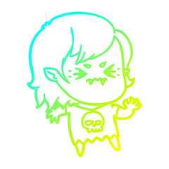 cold gradient line drawing annoyed cartoon vampire girl