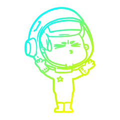 cold gradient line drawing cartoon stressed astronaut