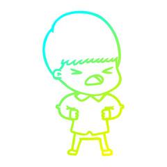 cold gradient line drawing cartoon stressed man