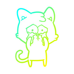 cold gradient line drawing cartoon crying cat