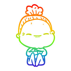 rainbow gradient line drawing cartoon peaceful old woman