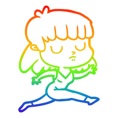 rainbow gradient line drawing cartoon indifferent woman running