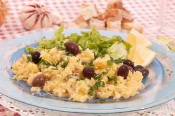 cod fish with eggs and potatoe