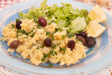 cod fish with eggs and potatoe