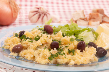 cod fish with eggs and potatoe