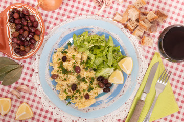 cod fish with eggs and potatoe