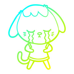 cold gradient line drawing cute puppy crying cartoon
