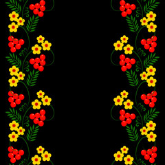 Fototapeta na wymiar floral pattern on a black background, seamless border