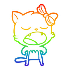 rainbow gradient line drawing cartoon cat meowing