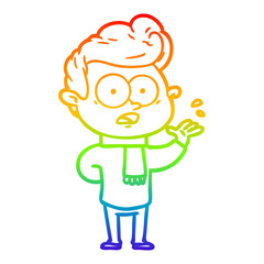 rainbow gradient line drawing cartoon staring man