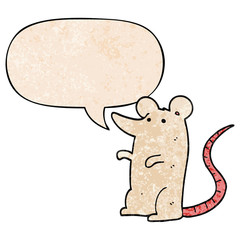 cartoon rat and speech bubble in retro texture style