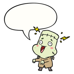 cartoon undead monster creation man and speech bubble