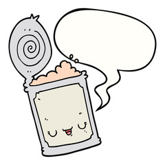 cartoon canned food and speech bubble