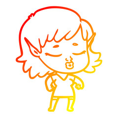warm gradient line drawing pretty cartoon elf girl