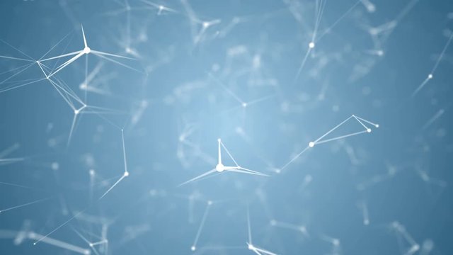 Abstract Digital Concept of Geometrical Figures: Polygon / Plexus Fractals Moving, Connecting Between Themselves and with Particles. Triangular Technological Concept Seamless Loop .