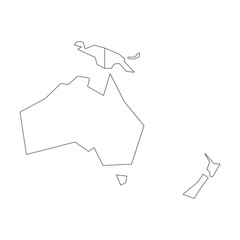 Political map of Australia and Oceania. Simplified black wireframe outline. Vector illustration