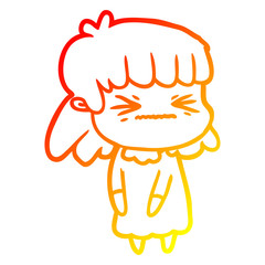 warm gradient line drawing cartoon angry girl
