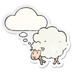 cartoon sheep and thought bubble as a distressed worn sticker