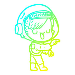 cold gradient line drawing cartoon astronaut woman