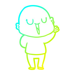 cold gradient line drawing happy cartoon bald man