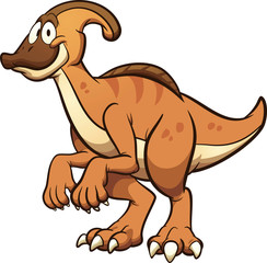 Happy smiling cartoon parasaurolophus dinosaur clip art. Vector illustration with simple gradients. All in a single layer. 