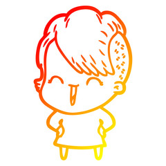 warm gradient line drawing cartoon happy hipster girl