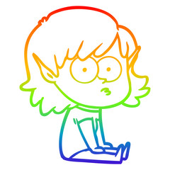 rainbow gradient line drawing cartoon elf girl staring