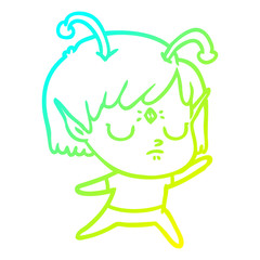 cold gradient line drawing cartoon alien girl