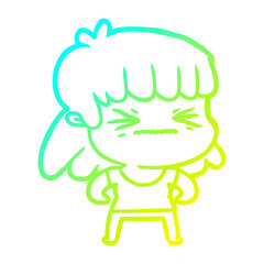 cold gradient line drawing cartoon angry girl