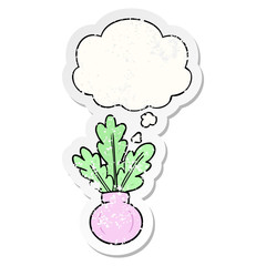 plant in vase and thought bubble as a distressed worn sticker