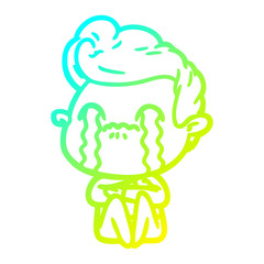cold gradient line drawing cartoon man crying