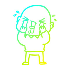 cold gradient line drawing cartoon crying bald man