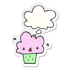 cartoon cupcake and thought bubble as a printed sticker