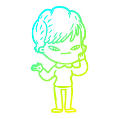 cold gradient line drawing cartoon happy woman