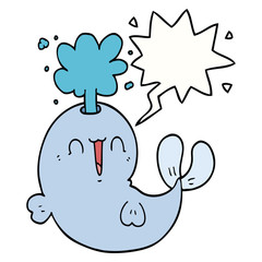 cartoon whale spouting water and speech bubble