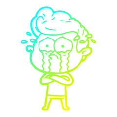 cold gradient line drawing cartoon crying man