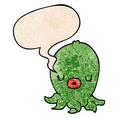 cartoon octopus and speech bubble in retro texture style