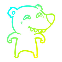 cold gradient line drawing cartoon bear showing teeth