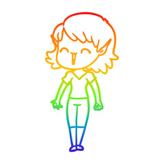rainbow gradient line drawing cartoon elf girl