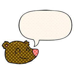 cartoon happy bear face and speech bubble in comic book style