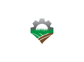 plow the ground gear farming plants for logo illustration design